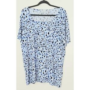 Susan Graver Top 2X Blue Liquid Knit Square Neck Short Sleeve Pullover Diamond
